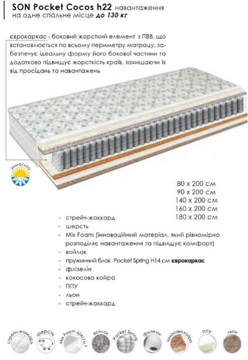 SON Pocket Cocos h22 матрац зима/літо (90х200 см.) foto 2