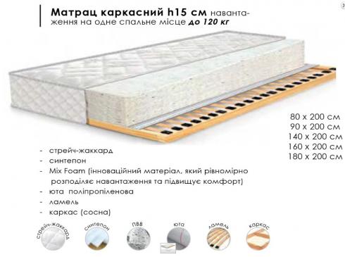 Матрац каркасний h15 см. (160х200 см.) foto 2