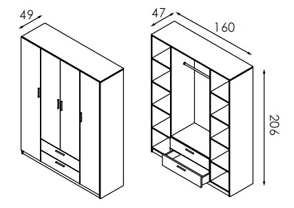 Шафа розпашна з видвижними шухлядами Анді 1600мм foto 2