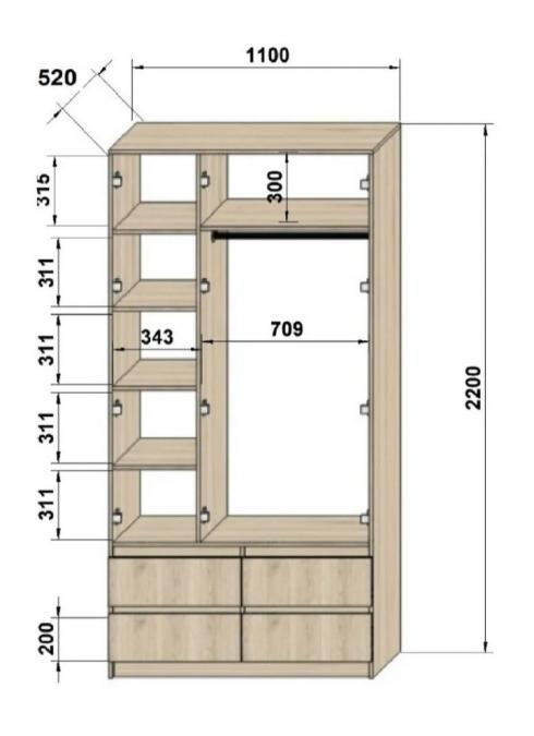 Шафа роспашна трьохдверна Люкс 1100мм foto 2
