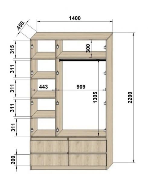 Шафа роспашна трьохдверна Люкс 1400мм foto 3
