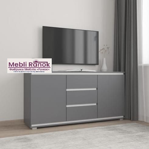 Комод без ручок Б3 Антрацит+Білі планки