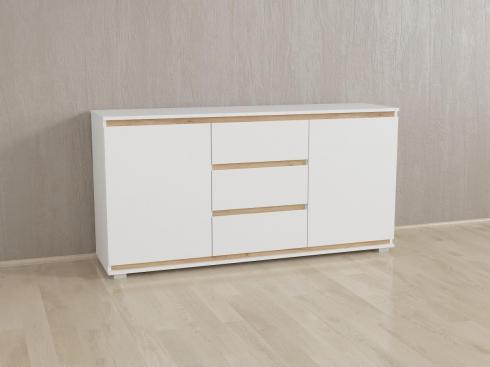 Комод без ручок Б3 Білий+Дуб Крафт планки