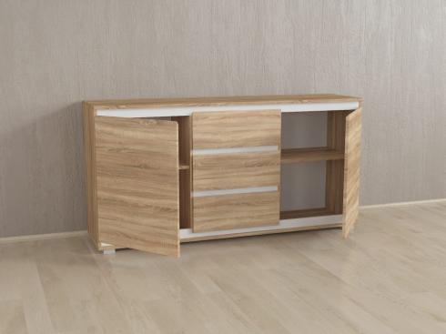 Комод без ручок Б3 Дуб Сонома+Білі планки