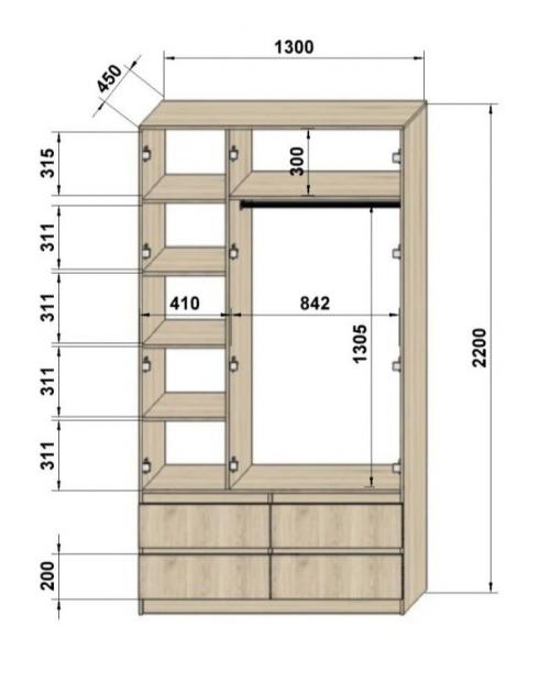 Шафа роспашна трьохдверна Люкс Ш1300мм*Г520мм*В2200мм foto 18
