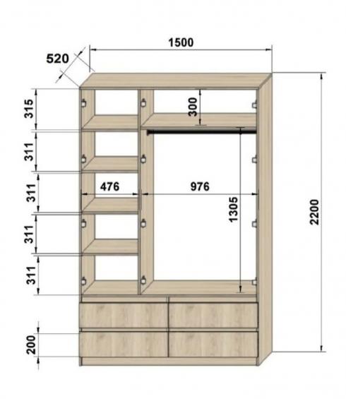 Шафа роспашна трьохдверна Люкс Ш1500мм*Г520*В2400 foto 2
