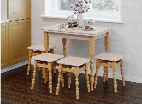 Роскладний обідній стіл з табуретками Дуб Молочний