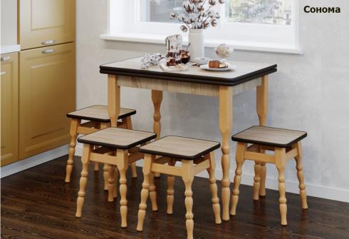 Роскладний обідній стіл з табуретками Дуб Сонома