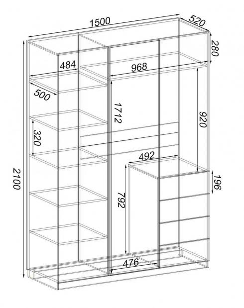 Шафа Крістал 2, Самоа Димчастий, 1500х520х2100 foto 3