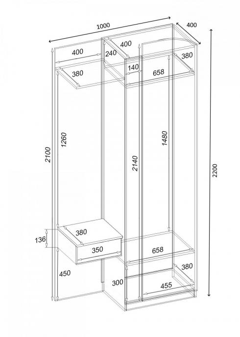 Передпокій SOLO 1 1000мм Дуб Крафт Білий foto 2