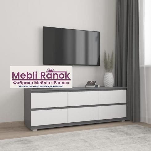 Тумба ТВ без ручок Б6 Антрацит+Білий
