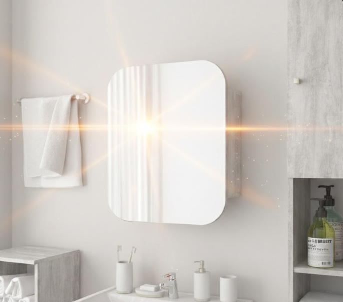 Прямокутне дзеркало з шафкою М-28, 60*50 Бетон