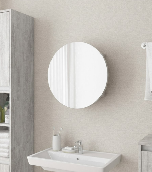 Кругле дзеркало з шафкою М-25, 50 см Бетон