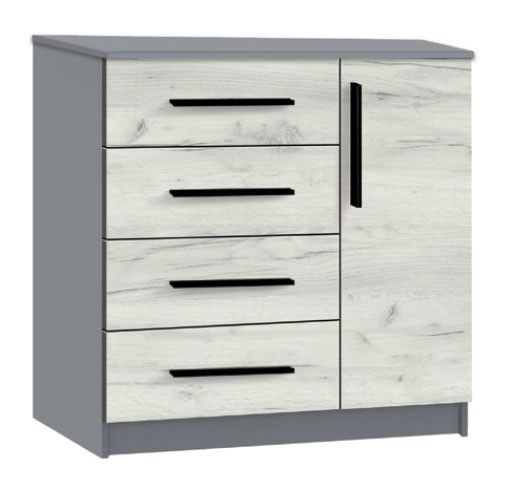 КЕНОН 4 + 1S комод сірий шифер+ дуб крафт білий