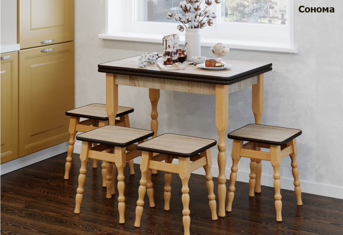 Роскладний обідній стіл з табуретками Дуб Сонома
