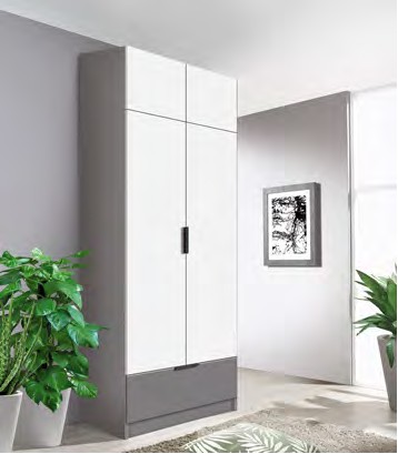 Шафа розпашна з видвижним ящиком Комфорт 900мм сірий шифер +білий