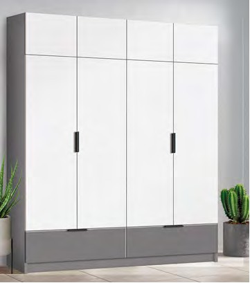 Шафа розпашна з видвижним ящиком Комфорт 1800мм сірий шифер+білий