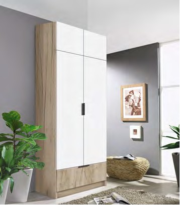 Шафа розпашна з видвижним ящиком Комфорт 900мм дуб крафт сірий +білий