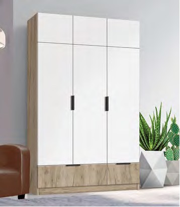 Шафа розпашна з видвижним ящиком Комфорт 1350мм дуб крафт сірий+білий