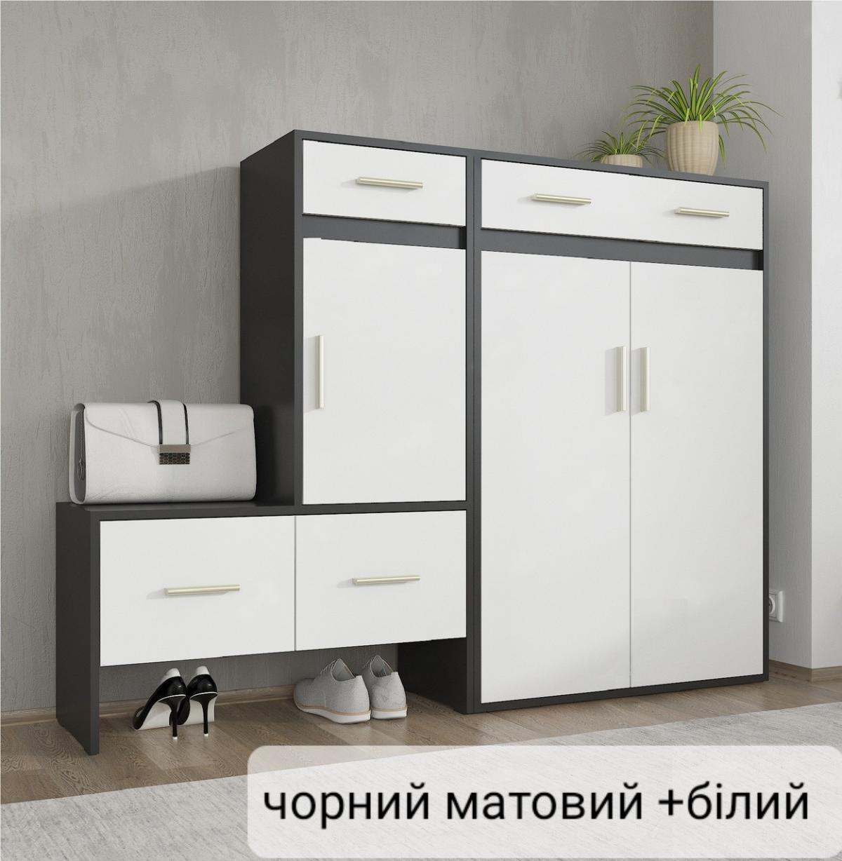 Тумба для взуття А-156 чорний матовий+білий